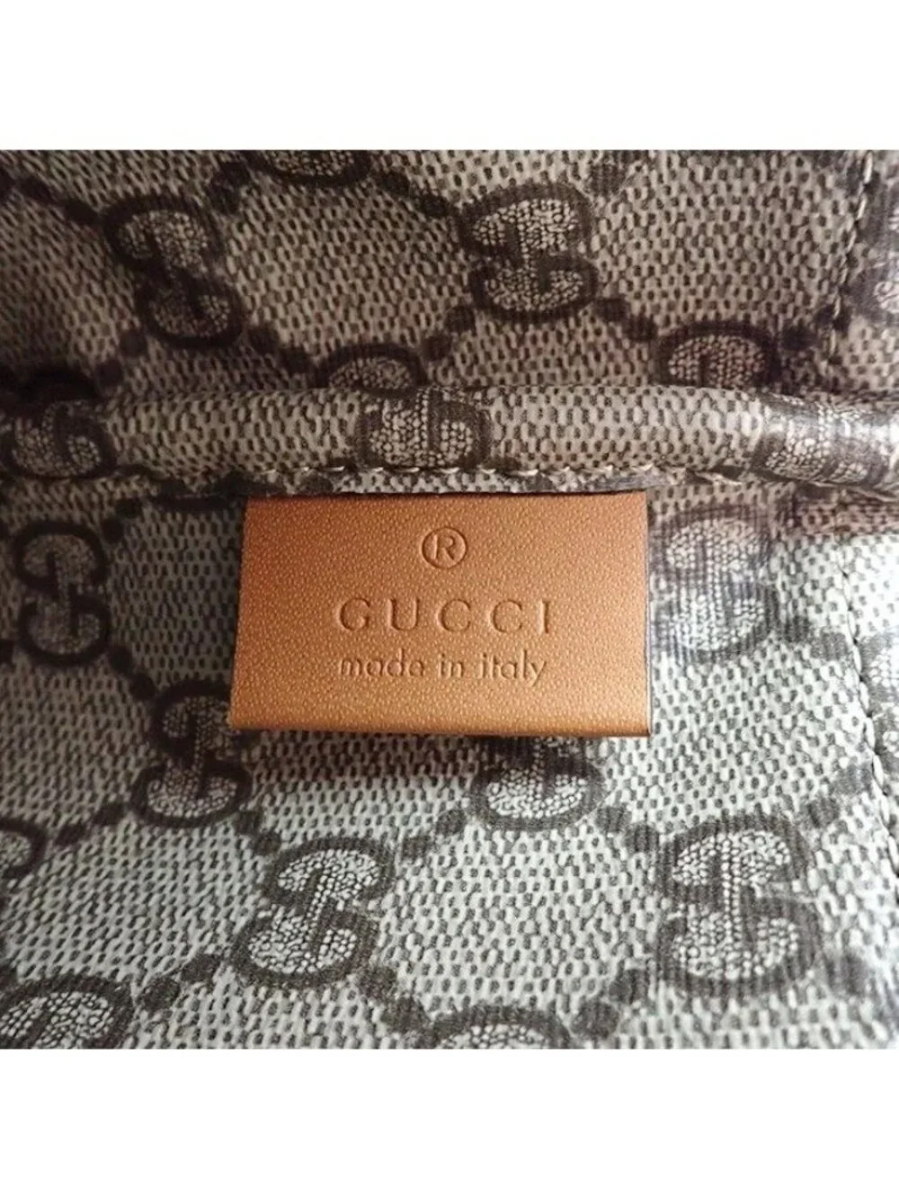 Gucci Clutch Logo Facul Beige Brown Cotton Linen